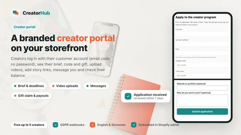 Portal kreatork in prijavni obrazec na tvoji spletni trgovini